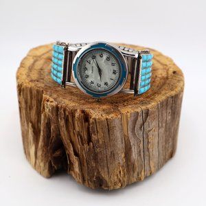 Vintage Navajo Turquoise Flexible Wrist Watch Native American Handmade Jewelry**